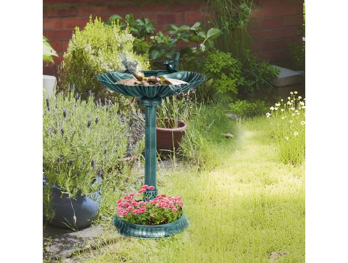 Outsunny Bain d'Oiseaux 81cm Bronze Vert avec Base Jardinière