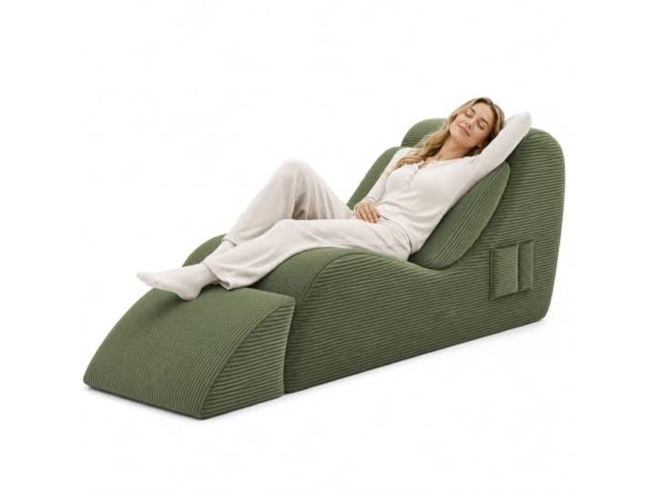 JSWHYBD Yoga Stuhl Erwachsene 175 cm, Ergonomische Chaiselongue Geschwungenes Bodensofa aus Cord für Yoga, Stretching, Meditation, Pilates und Entspannung(Green)