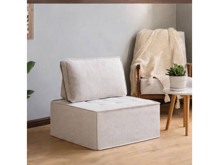 Canapé modulable monoplace beige en lin et contreplaqué 81 cm pour chambre ou petit salon