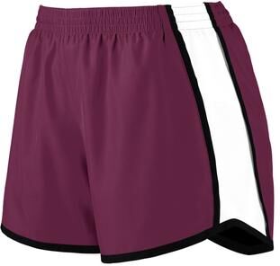 Augusta Sportswear 1265 Athletic Women's Pulse Shorts in Maroon/White/Black size Large   Polyester