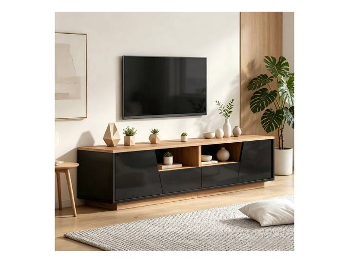STILVORA Lowboard Hochglanz-TV-Schrank mit 2 Schubladen Fernsehschrank mit LED