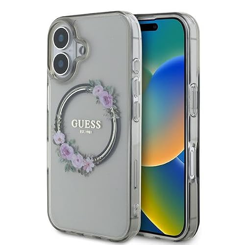 CG Mobile Guess hoes voor iPhone 16 6,1 inch zwart hardcase IML Flowers Wreath