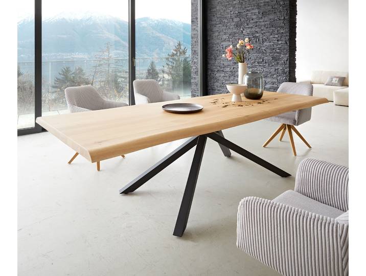 Table à manger Edge 260x100 chêne nature cadre croisé rectangle noir Live Edge