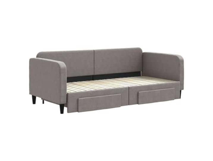 KTHLBRH Ausziehbares Schlafsofa mit Schubladen, Taupe, 90 x 200 cm, Stoff Gestell aus Holz und Metall, 2 Schubladen mit Rädern, Gästen, Wohnzimmer oder Schlafzimmer