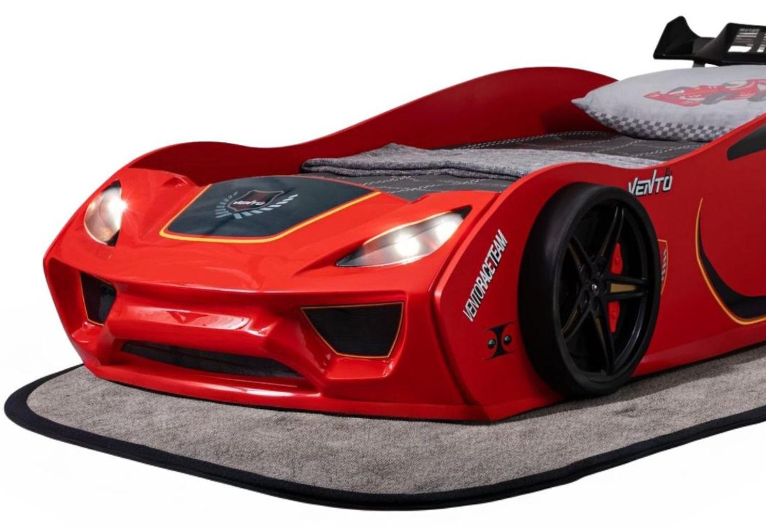 Autobett VENTO Kinderbett 90x200 cm Rennwagen-Bett inkl Lattenrost, Spoiler, LED-Licht, Farbe Rot