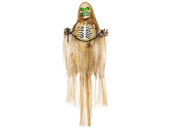 Homcom 183Cm Halloween Dekoration Hängendes Skelett mit LED-Lichter, Soundfunktion, Hellbraun, Kunststoff, 18x183x70 cm, Dekoration
