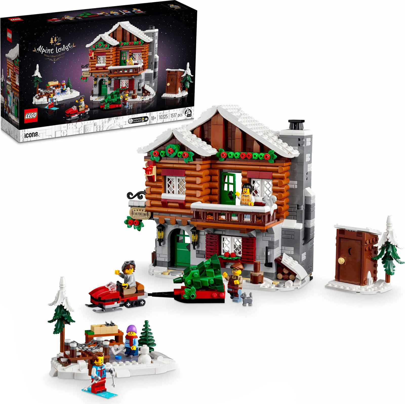 LEGO Icons Alpenhut 10325 modelbouwsset met modelhuis, 5 minifiguren en 2 dierenfiguren