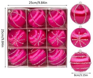 ModernMart Silk Thread Covered Christmas Ball, Ornaments Satin Shatterproof Bubbles, Kit Tree Hanging Decorations rosered