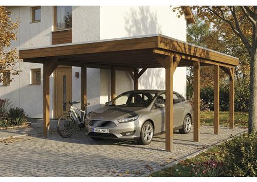 Einzelcarport SKAN HOLZ Friesland inkl. Pfostenanker, EPDM Folie 402 x 555 cm nussbaum