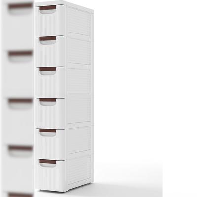 COSTWAY Schmaler Nischen-Schrank mit Rädern, Nischen-Regal 20 cm Breit, Nischen-Wagen mit 6 Schubladen, Badezimmerwagen
