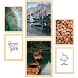 POSTER Set Mit 6 Winterberg Wandbild A3 & A4 Rahmen Aus Hellem Holz