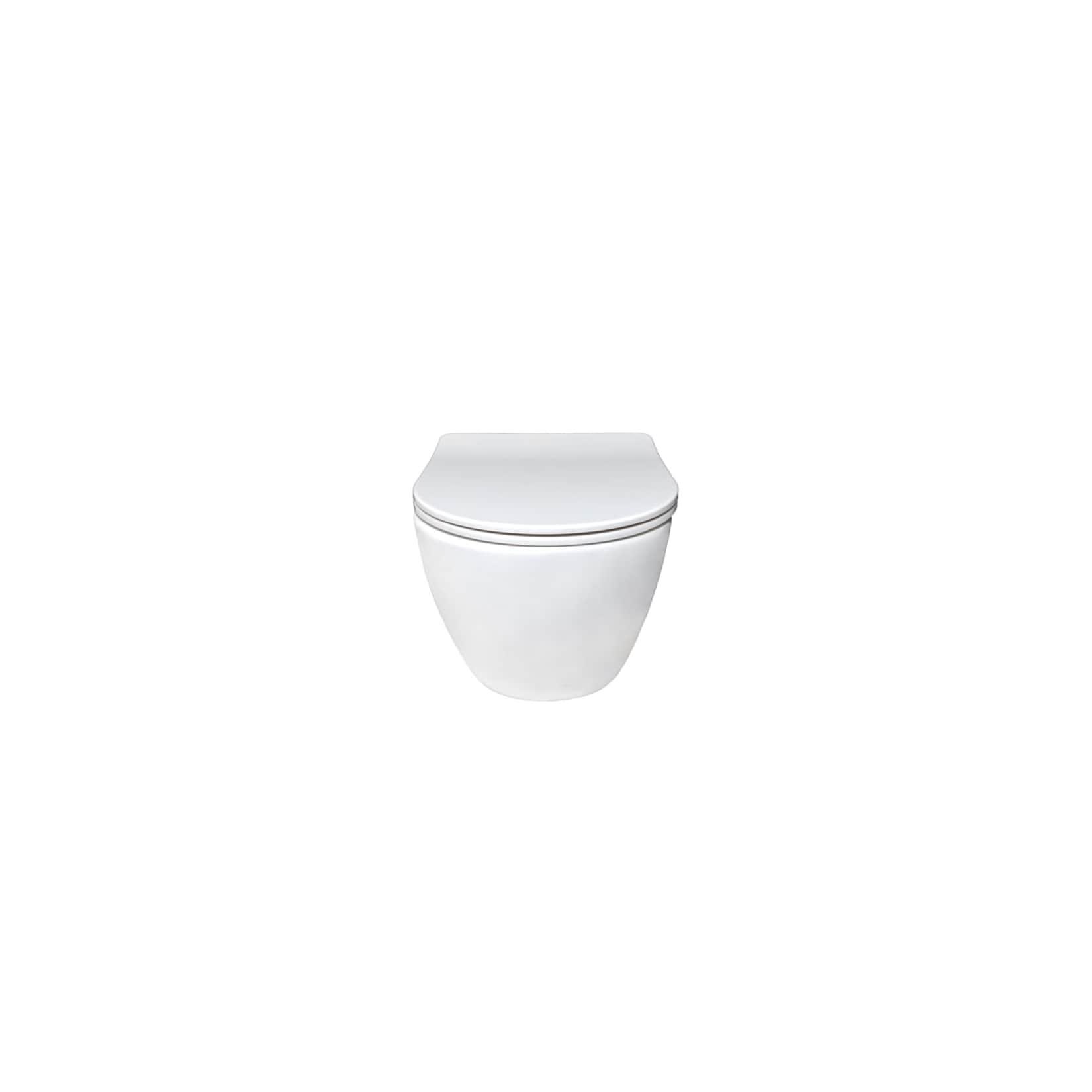 sanicomfort Hänge WC Set Aliki – Spülrandloses, Hygienisches Wand-WC Tiefspüler aus Hochwertiger Sanitärkeramik in Weiß, Kompakt, Modern inkl. Soft-Close WC-Sitz