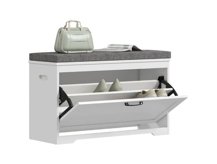 Banc à chaussures - HOMCOM - siège rembourré tiroir basculant et étagère réglable - bois - 80x30x50cm - blanc