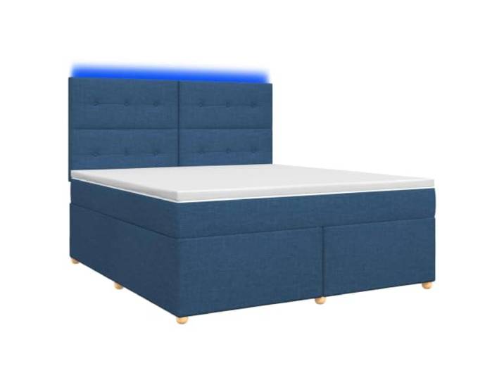 KTHLBRH Boxspringbett mit Matratze blau 140 x 190 cm Stoff Höhenverstellbares Kopfteil, mehrfarbige USB-Lichter, Taschenfedern, waschbare Bezüge