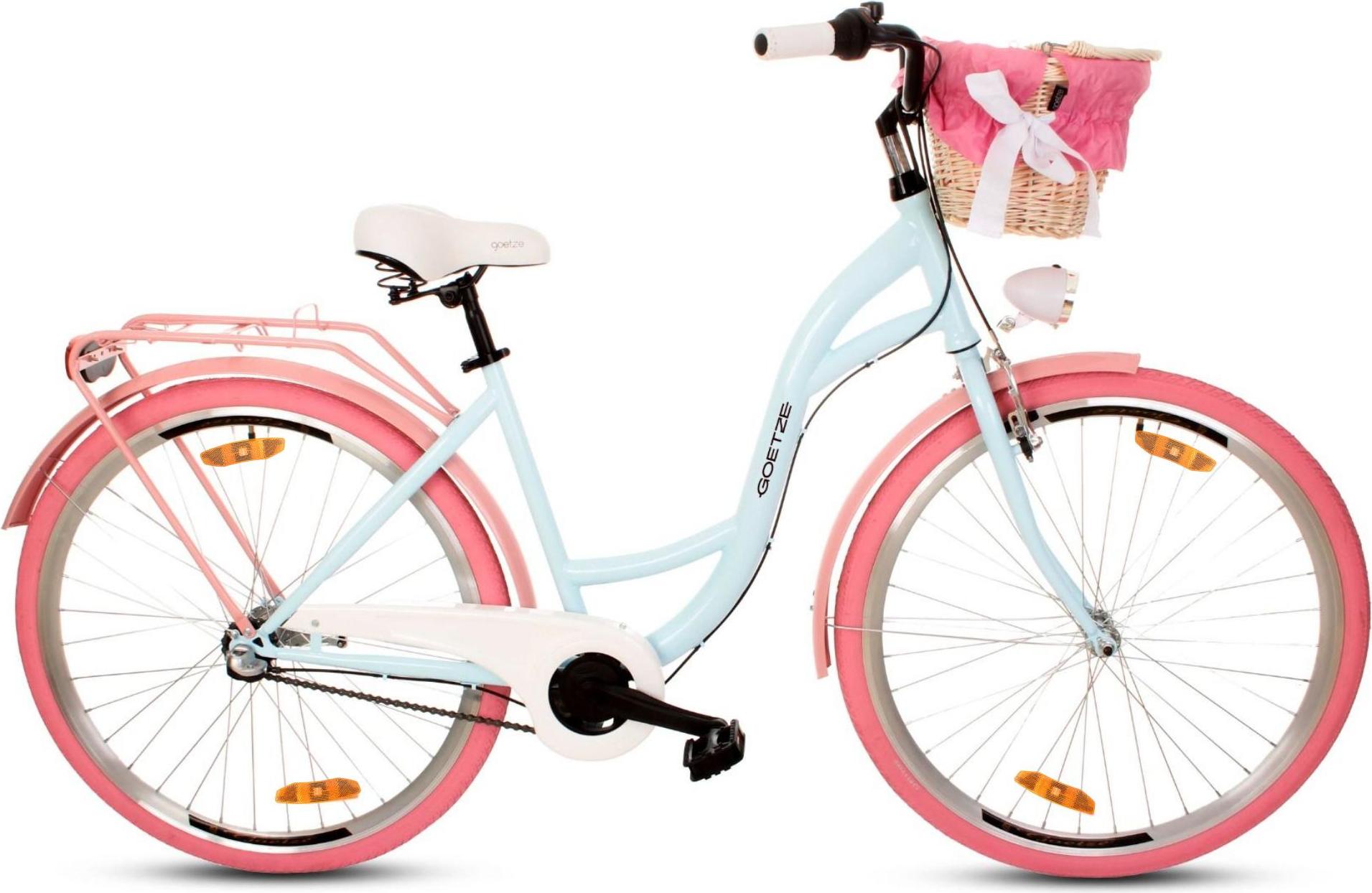 Goetze Style 28 Zoll City Bike, 18 Zoll Stahl Tiefeinsteiger, 3-Gang Shimano Nexus, Rücktrittbremse & V-Brake , LED-Beleuchtung, Rattankorb