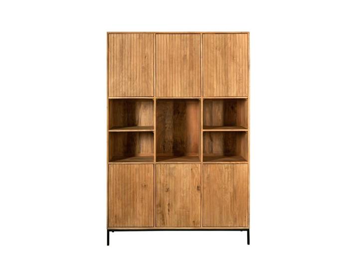 Bibliothèque de salon 6 portes en bois rainuré