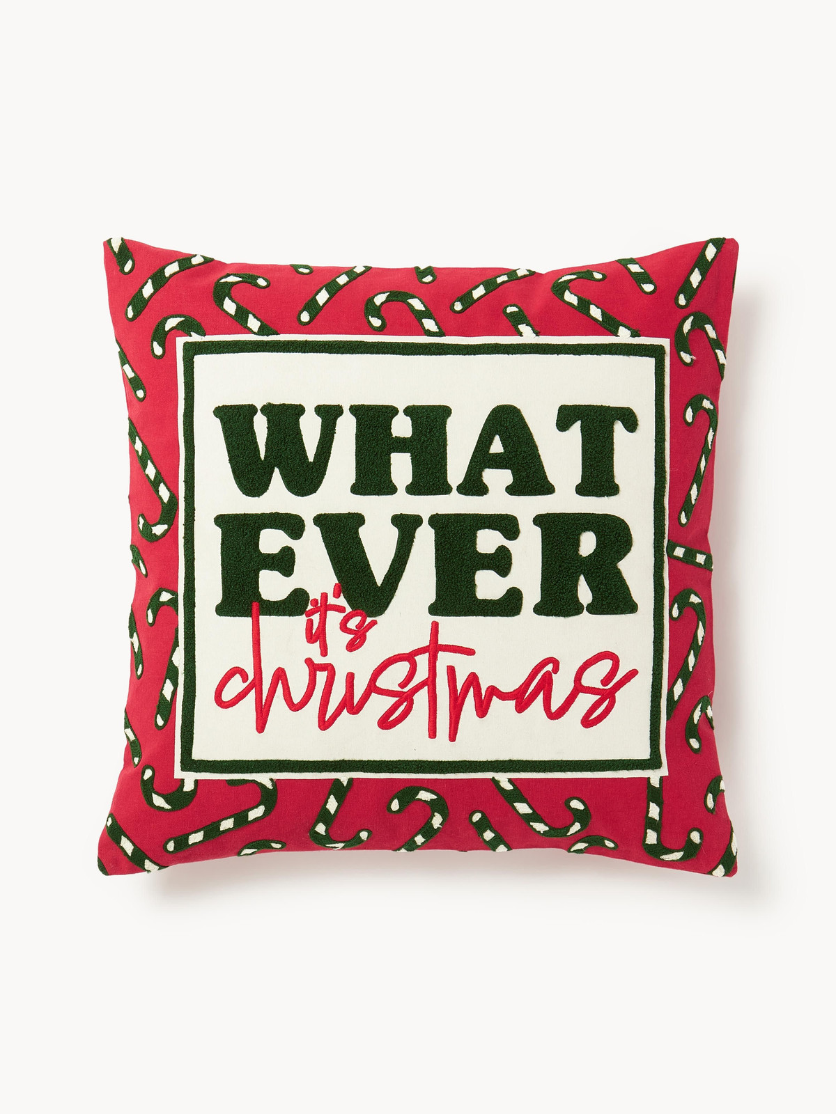 Westwing Collection Kussenhoes Whatever met geborduurde tekst