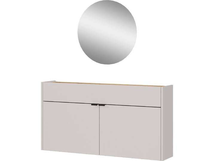 Garderoben-Set GERMANIA Ameca , beige (kaschmir, navarra, eiche, nachbildung), B:110cm H:200cm T:22cm, Spanplatte, Kastenmöbel-Sets, Garderoben-Set, Garderoben-Set bestehend aus Schuhschrank, Spiegel & Garderobenpaneel