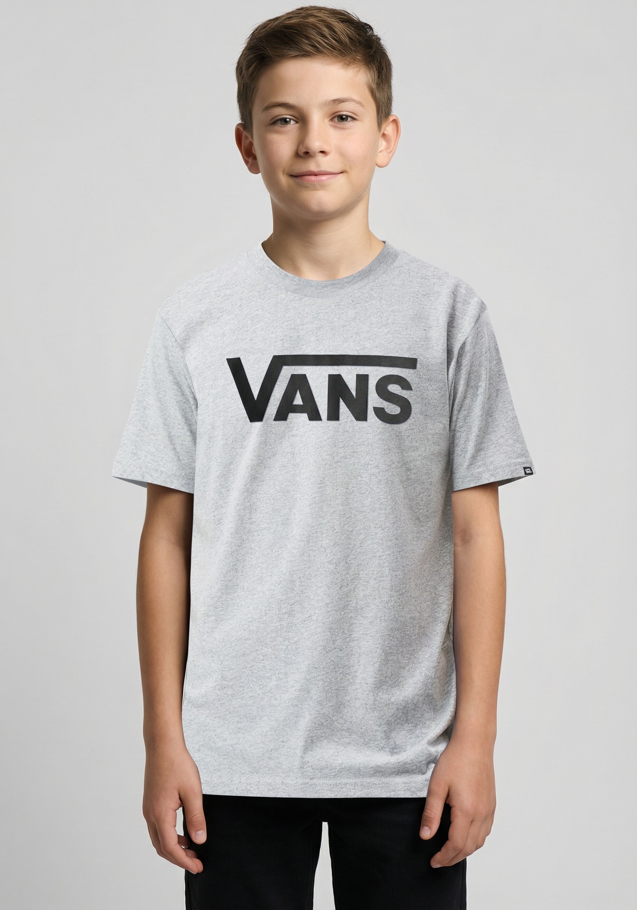 T-Shirt VANS "CLASSIC DROP V SS CREW TEE-B", Jungen, Gr. L, grau (athletic hea), Obermaterial: 100% Baumwolle, normal, Rundhals, Shirts T-Shirt, für Kinder, mit Rundhalsausschnitt, aus Baumwolle, Kurzarm athletic hea L