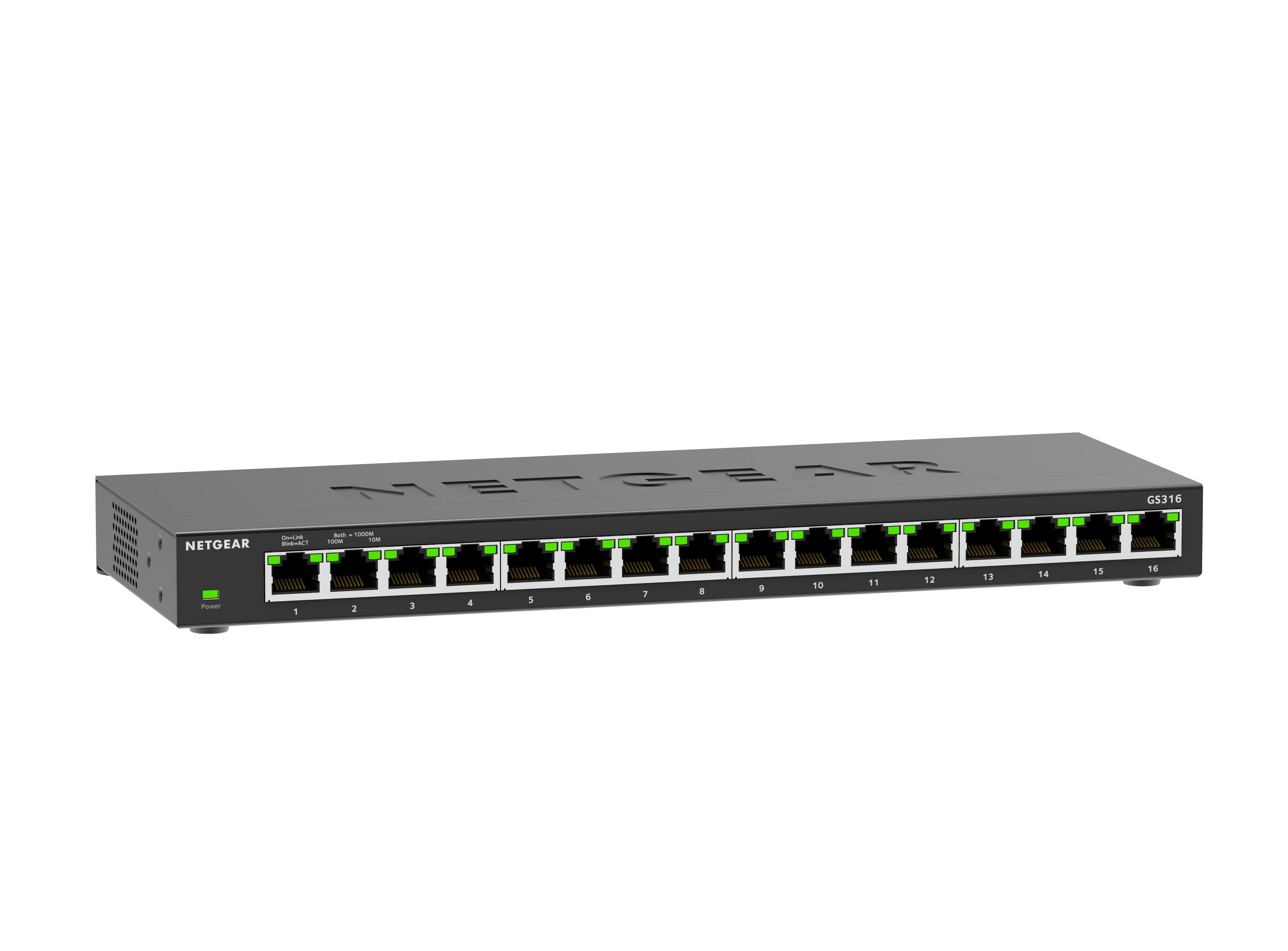NETGEAR 16-Port Gigabit Ethernet Unmanaged Switch (GS316): Desktop- oder Wandbefestigung, leiser Betrieb GS316-300EUS