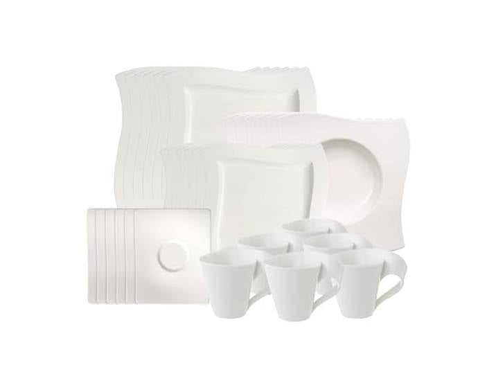 Villeroy & Boch – Newwave Basic Tafelservice 30 Teilig, Geschirr Set Für 6 Personen, Spülmaschinenfest, Geschirrset, Service, Teller, Tassen, Weiß, Keramik, Premium Porzellan