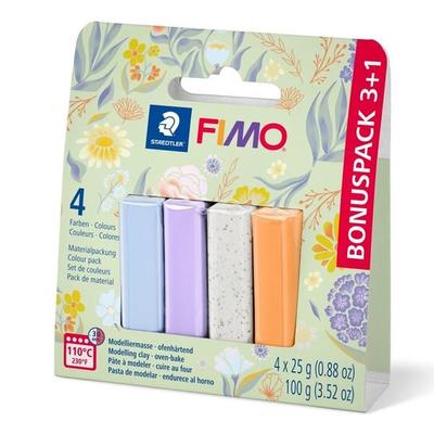 STAEDTLER Modelliermasse Set Fimo Spring, 4 Farben sortiert Frühling, 1 davon gratis, ofenhärtend