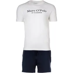 Marc O Polo Herren Schlafanzug - 2-tlg. Pyjama Set, kurz, Rundhalsausschnitt, cotton Weiß/Dunkelblau / XXL