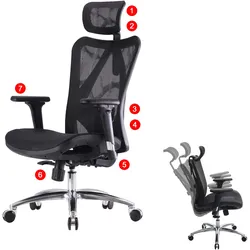 SIHOO Bürostuhl Schreibtischstuhl, ergonomisch, verstellbare Armlehne, 150kg belastbar ~ Bezug schwarz, Gestell schwarz