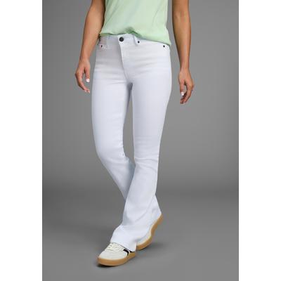 Bootcut-Jeans ARIZONA "Shaping", Damen, Gr. 42, N-Gr, weiß, Jeans, Obermaterial: 98% Baumwolle, 2% Elasthan, Basic, bootcut fit lang, Jeans, elastische Passform, Bootcut-Beinform, Used-Waschung, hohe Taille, Topseller
