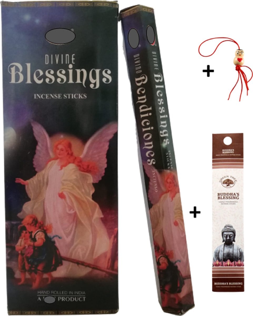 Divine Blessings Wierookstokjes met 120 stokjes, 5 mini wierookstokjes en gelukspoppetje