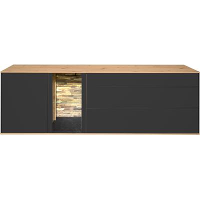 Lowboard MÄUSBACHER, grau (anthrazit matt lack, asteiche), B:207cm H:65cm T:42cm, Sideboards, Lowboard, Faro Lowboard B 207 cm, inkl. Beleuchtung, Push to open Funktion