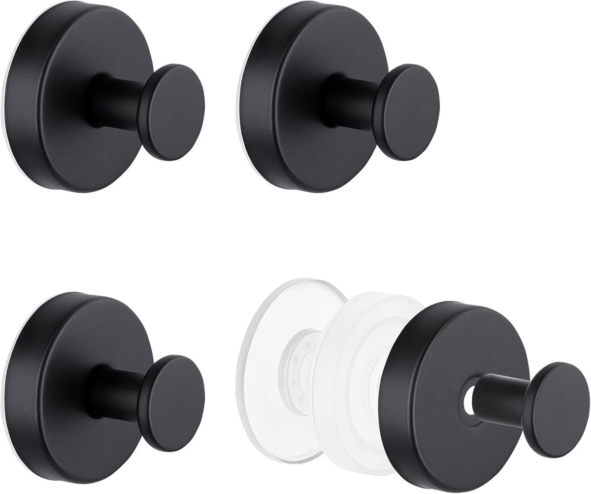 SnelShoppen Suction Towel Hooks 4 stuks - RVS Wandhaken - Zwart
