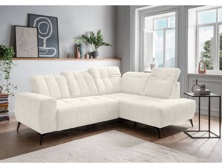 Ecksofa mit Ottomane & Funktion Beige Webstoff Colonia 261 x 104 x 200cm Ottomane davorstehend rechts Modern