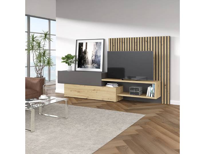 Ensemble mural Panneau aggloméré plaxé Marron/Gris 289 x 153 x 43cm