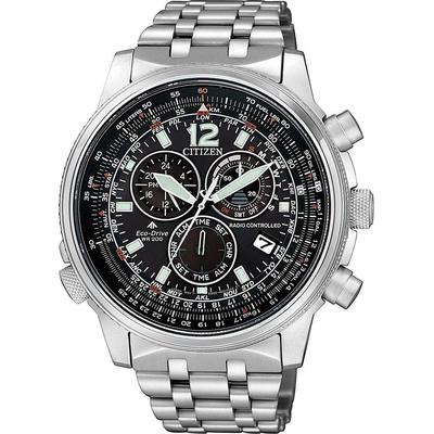 Funkchronograph CITIZEN, silber (silberfarben), Armbanduhren, Herren, Armbanduhr, Herrenuhr, Solar, Stoppfunktion, bis 20 bar wasserdicht