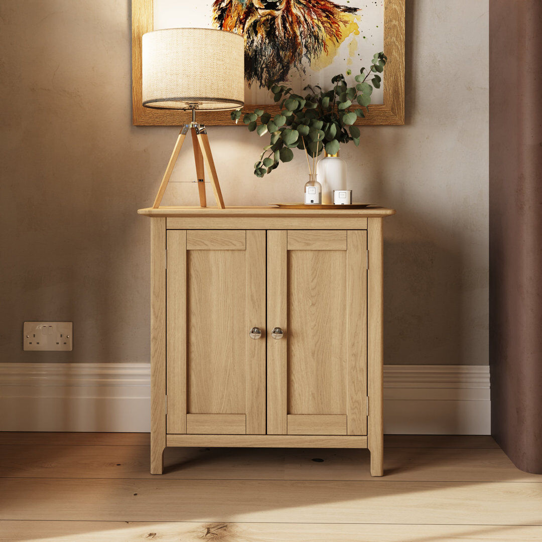 ClassicLiving Daris 2 Door Compact Sideboard Buffet Storage Cabinet. 65cm Wide. Polished Chrome Handles. Brown 67cm H X 65cm W X 33cm D