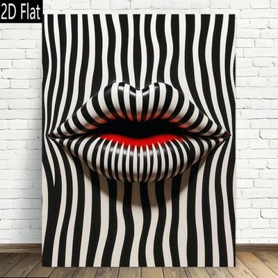 Uplift Treasures Abstract Striped Lips Canvas Wall Art Poster 3512010222 5.917.87in No Frame