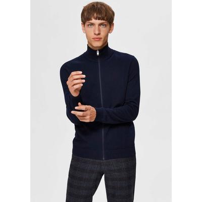 Strickjacke SELECTED "SLHBERG FULL ZIP CARDIGAN NOOS", Herren, Gr. M, blau (navy blazer), Strick, Obermaterial: 100% Baumwolle, unifarben, normal, hoch geschlossener Ausschnitt, Rippbündchen, Strickjacken Strickjacke