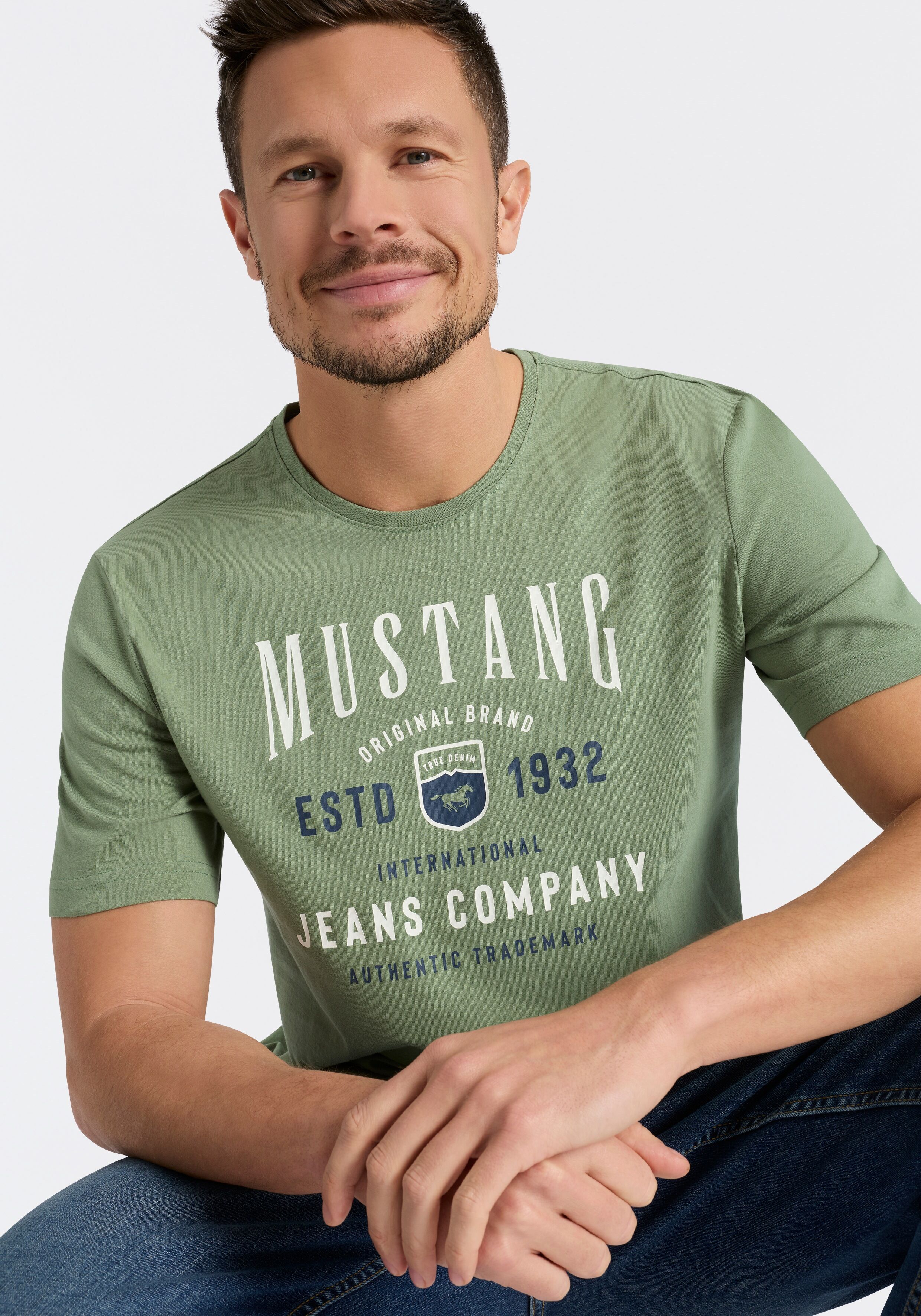 MUSTANG "Alex Logoprint" Kurzarm, normale Passform sea spray M
