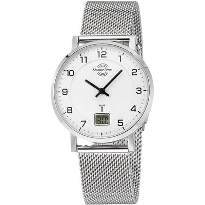 Funkuhr MASTER TIME "Advanced", silber (silberfarben, weiß, weiß), Armbanduhren, Damen, silberfarben, Funkuhr, Armbanduhr, Quarzuhr, Damenuhr, Datum