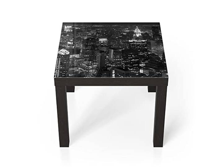 DEQORI Glastisch schwarz klein 55x55 cm Motiv Nächtliches Manhattan ausgefallener Beistelltisch aus Glas Hochglanz Couchtisch fürs Wohnzimmer moderner Couch Tisch mit Design