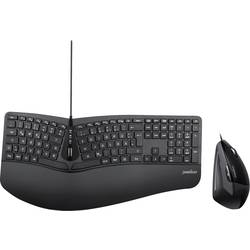 Perixx PERIDUO-505BDE USB Tastatur, Maus-Set Deutsch, QWERTZ Schwarz Ergonomisch, Handballenauflage, Multimediatasten 11610
