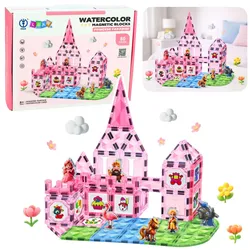 Magnetische Bausteine mit Figuren, Farben, Karten zum Malen, Rosa, 80 Stück.