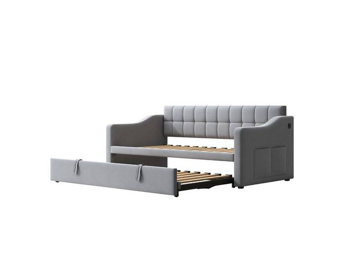 Canapé-lit Convertible 2 En 1 En Velours Gris Clair 90 X 190 Cm Homvra