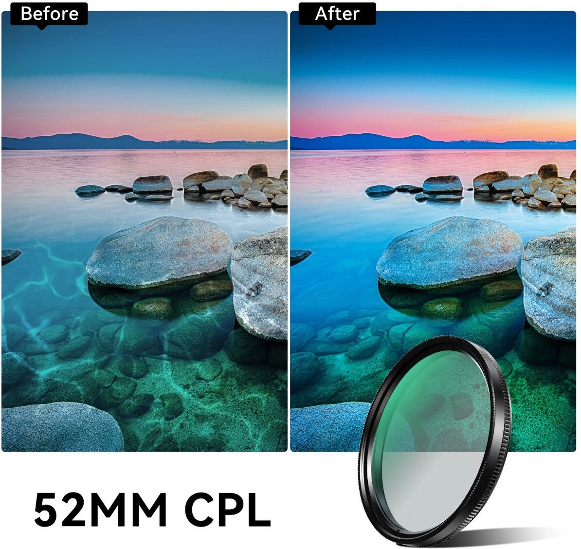 INF Filtre polarisant CPL réglable 58 mm à pince pour smartphone, réduction des reflets et de la lumière