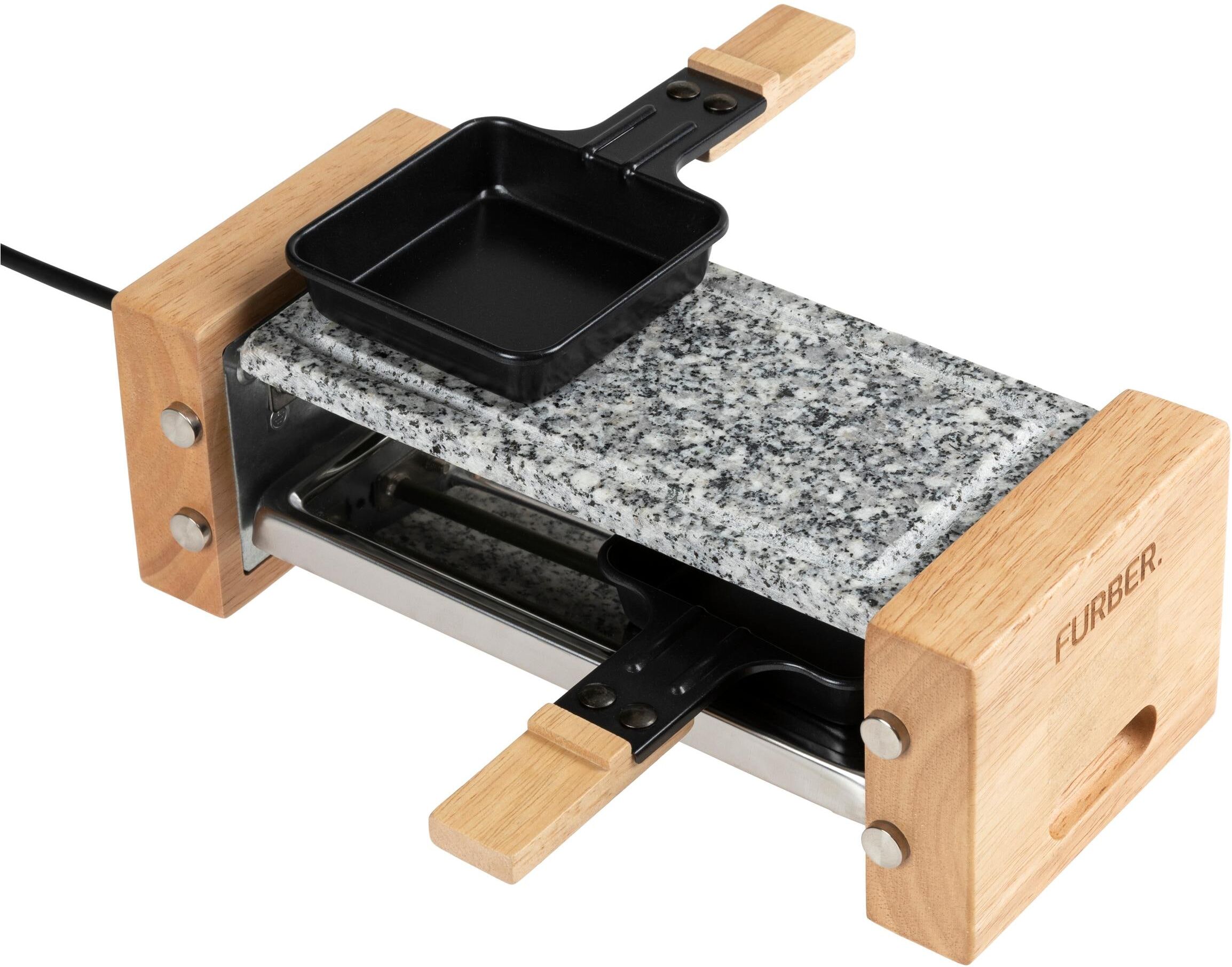 FURBER Raclette "Raclette-Grill 2P Holz/Stein", grau, Raclettes, Raclette grau Einheitsgröße