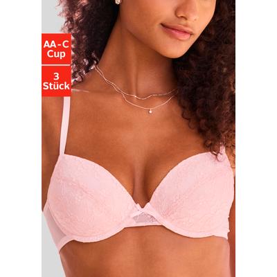 Push-up-BH, Damen, Gr. 80, Cup A, rosé, weiß, schwarz, Spitze, Obermaterial: 60% Polyamid, 35% Polyester, 5% Elasthan, PETITE FLEUR BY LASCANA, BHs Push-up-BH, mit Spitze, Bügel & herausnehmbaren Push-up-Kissen