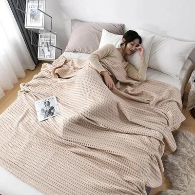 Uplift Picks Summer Waffle Cotton Blanket Lightweight Knitted Bed Throw beige 200x230 Cm