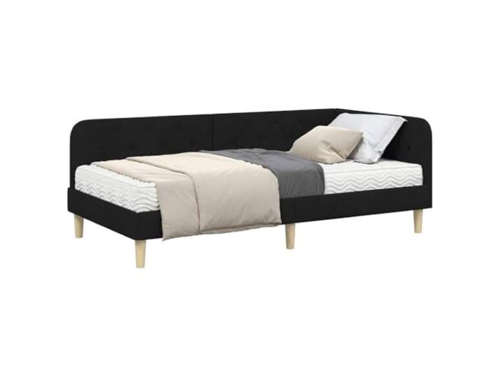 KTHLBRH Eckbettrahmen schwarz 90 x 200 cm Stoff Fester Lattenrost, Schaumstoffmatratze inklusive, platzsparendes L-Design, einfache Wartung