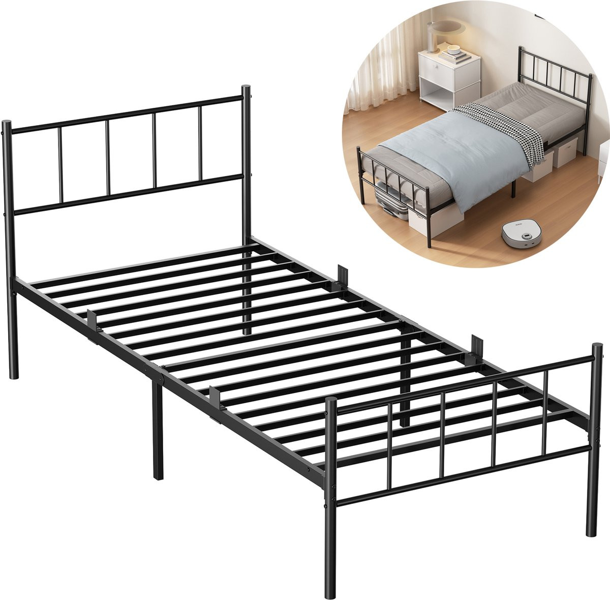 KUTAS Metalen bedframe met hoofdeinde - Zwart - 90 x 200 cm